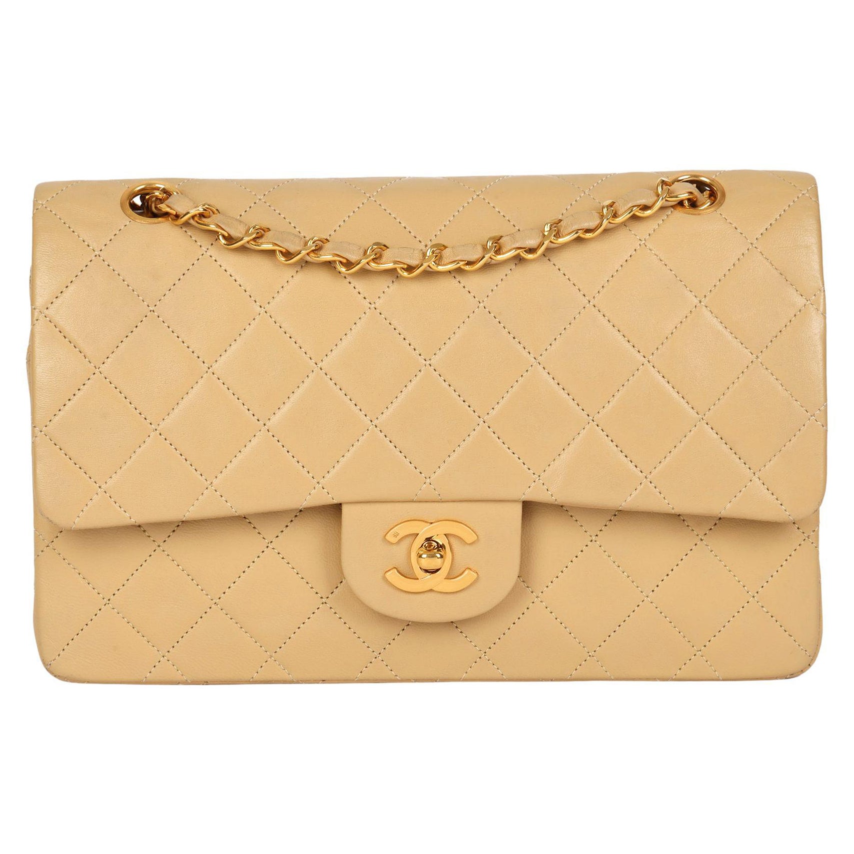 CHANEL Beige Quilted Lambskin Vintage Medium Classic Double Flap Bag