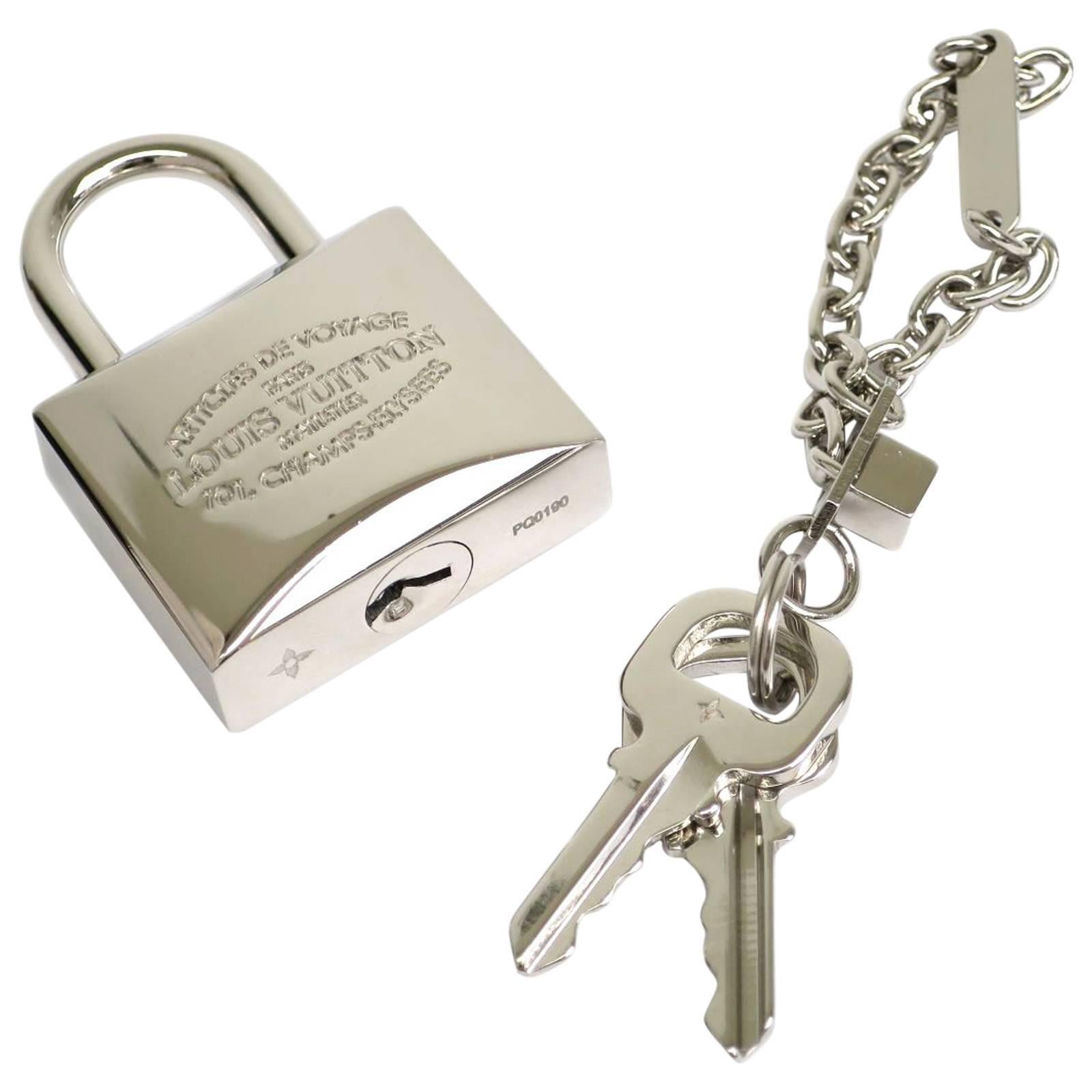 Louis Vuitton Palladium Silver Cadena Lock and Key Keychain Bag Charm in Box 