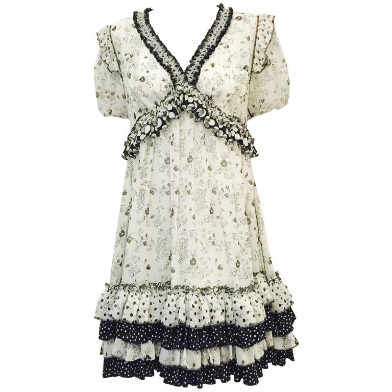 Dolce and Gabbana Black and White Floral and Polka Dot Print Dress For Sale at 1stdibs