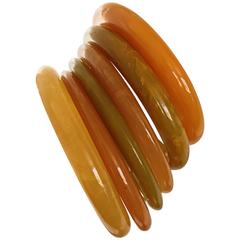 Set of 6 1930s Bakelite Marbleized Apple Juice Amber Bangles / Vintage Bracelets