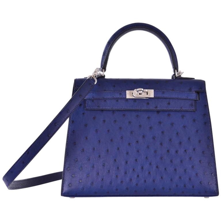 Hermes 30cm Blue Iris Ostrich Birkin Bag with Gold Hardware.