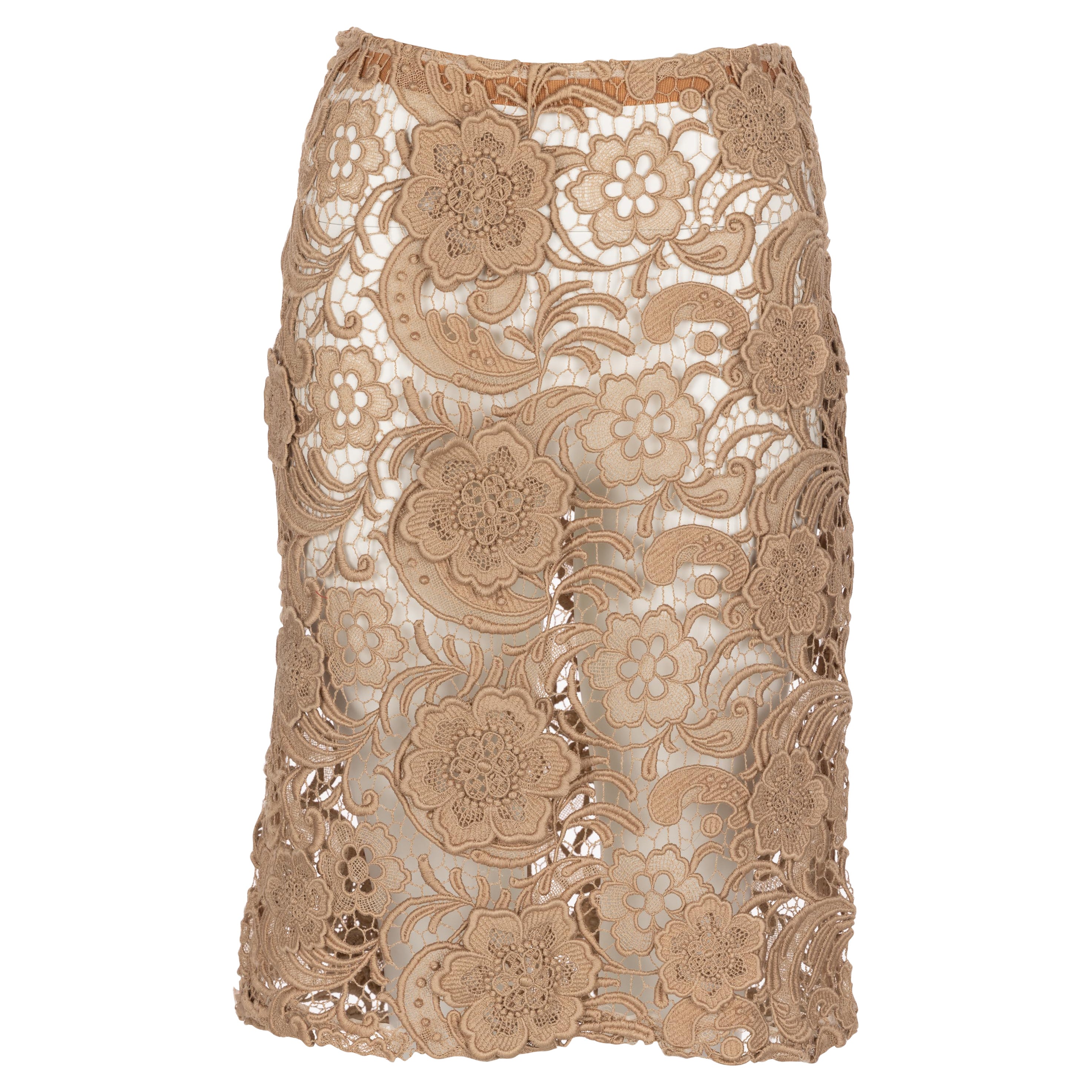 Prada Tan Lace Skirt Fall 2008 Runway  For Sale