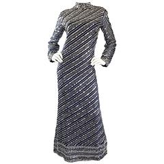 Beautiful 1960s Bill Tice for Malcolm Starr Navy Blue Silk Sequin Beaded Gown 4