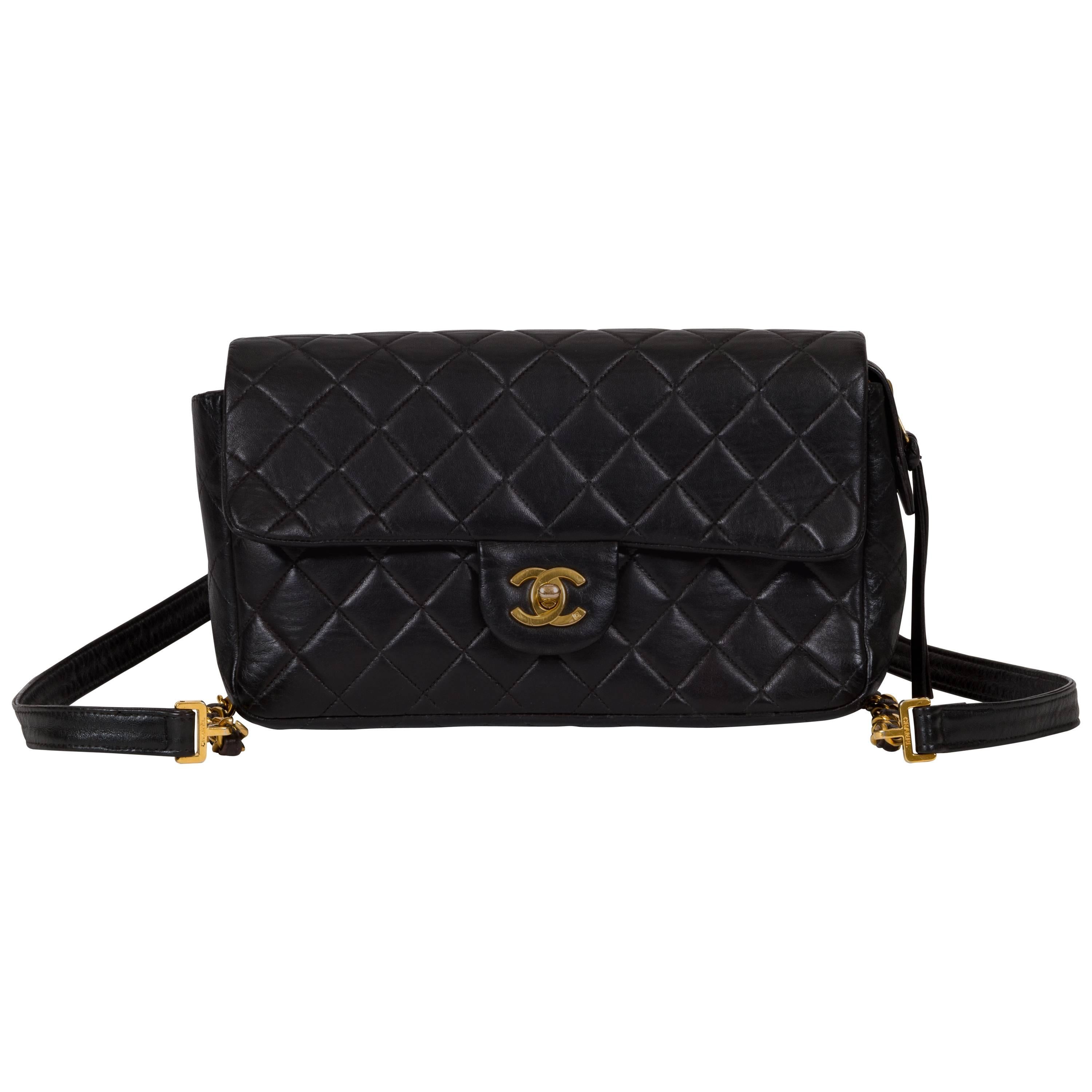 Chanel Quilted Black Lambskin Backpack Bag