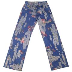GUCCI Size 30 Floral Painted Medium Wash Jeans 2001