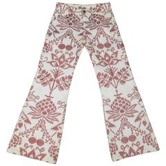 GUCCI Size 28 White Embroidered Florall Pants Spring 2000