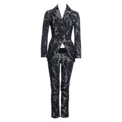 Junya Watanabe indigo denim brocade tailcoat jacket and pants set, ss 2007