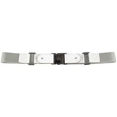 GUCCI Size 34 Gray & White Elastic Belt