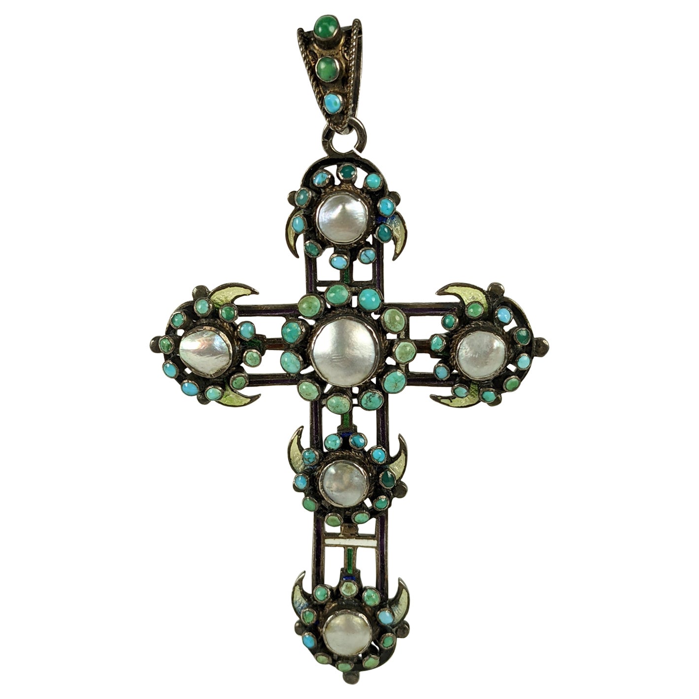Austro Hungarian Enamel Cross Pendant For Sale