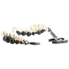 Chanel CC Triple Strand Bracelet Faux Pearls and Metal Black