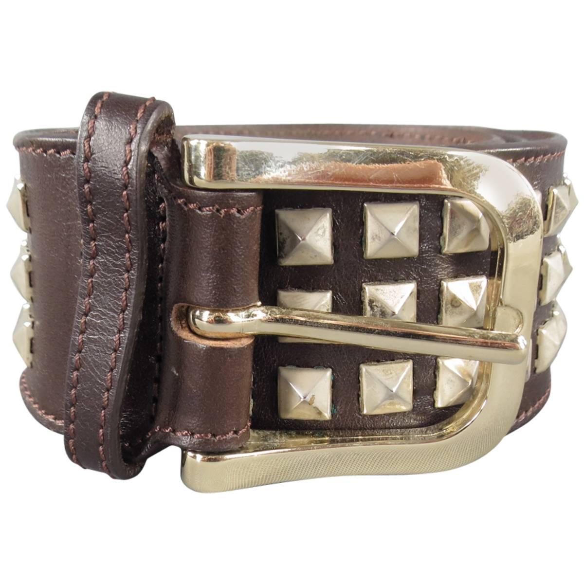 BURBERRY Belt - Size 40 Brown Leather Pyramid Studded