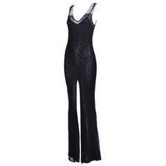 Christian Dior Sleeveless Black Bodycon Evening Gown w/Dramatic Frontal Slit