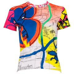 Christian Dior by John Galliano Neon London Map Print T-Shirt Top 