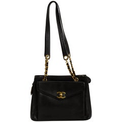 Retro Chanel Large Black Caviar Leather Shoulder Tote Bag