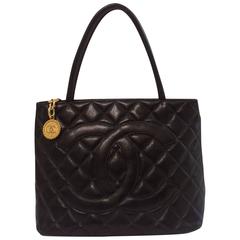 CHANEL Black Quilted Caviar Leather CC Medallion Tote Bag