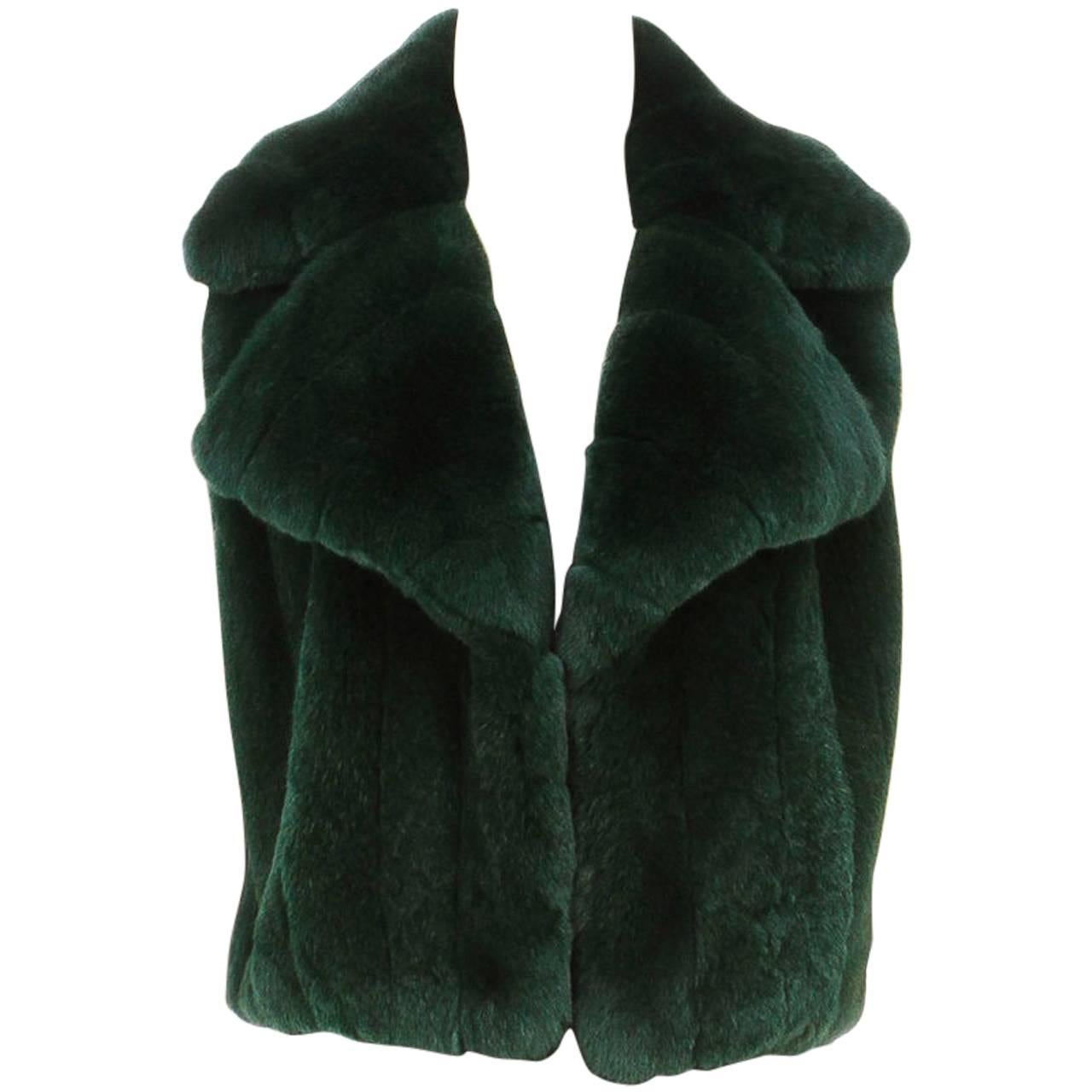Roberto Cavalli Emerald Green Sleeveless Fur Vest (Size 40) For Sale