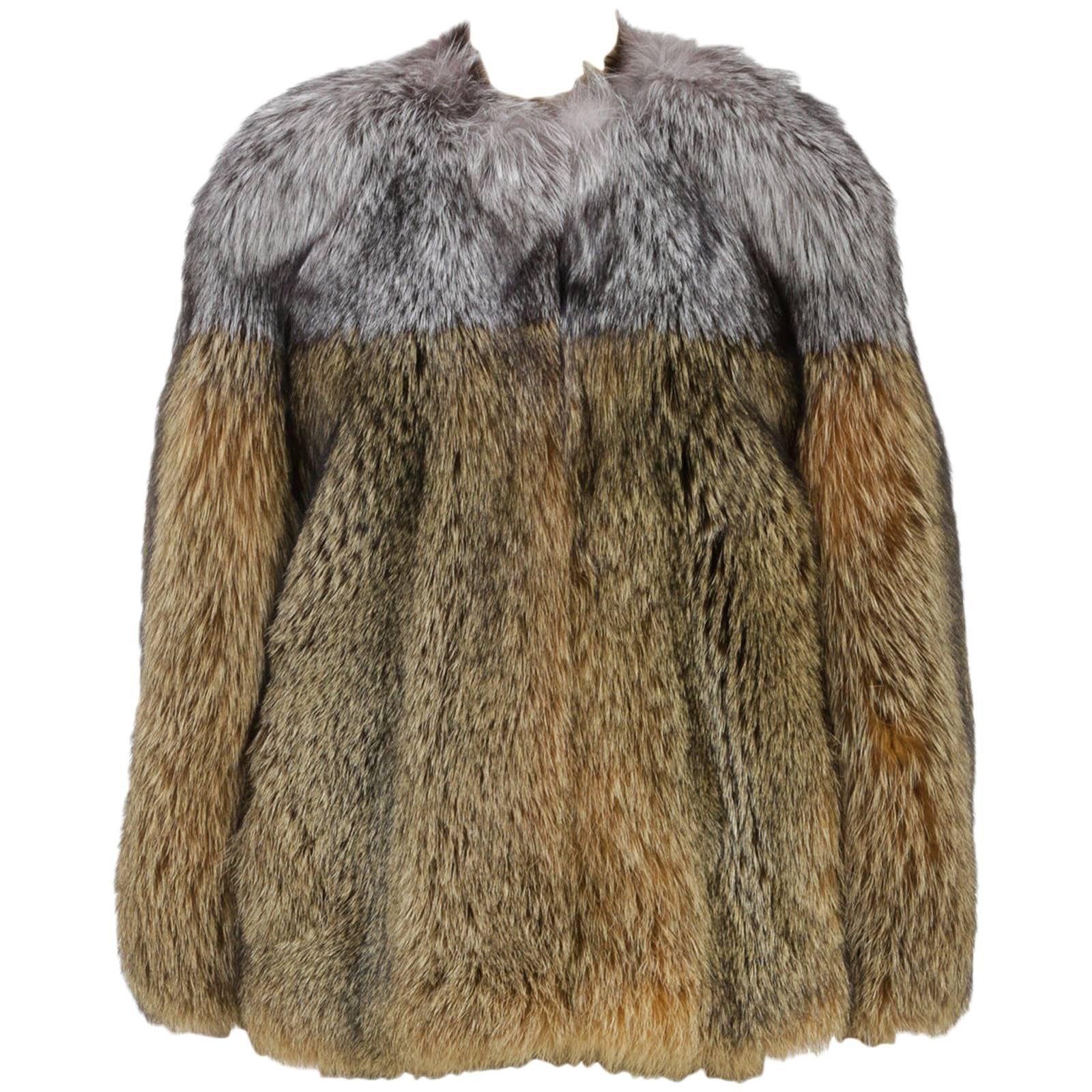 Lanvin Brown and Gray Fox Fur Zip Jacket (Size 38) For Sale