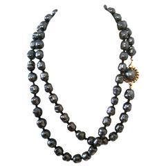 Chanel Dark Gray Pearl Necklace