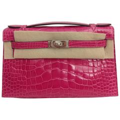 Hermes Kelly Pochette Fuschia Crocodile Alligator PHW