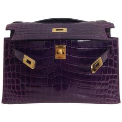 Hermès Shiny Braise Niloticus Crocodile Kelly Pochette Bag with, Lot  #58172