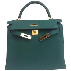 Brand New Hermes Kelly 28 Green Malachite Togo GHW