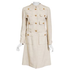 Vintage 1969 Chanel Haute Couture Documented Oatmeal Linen Jacket Skirt Suit 