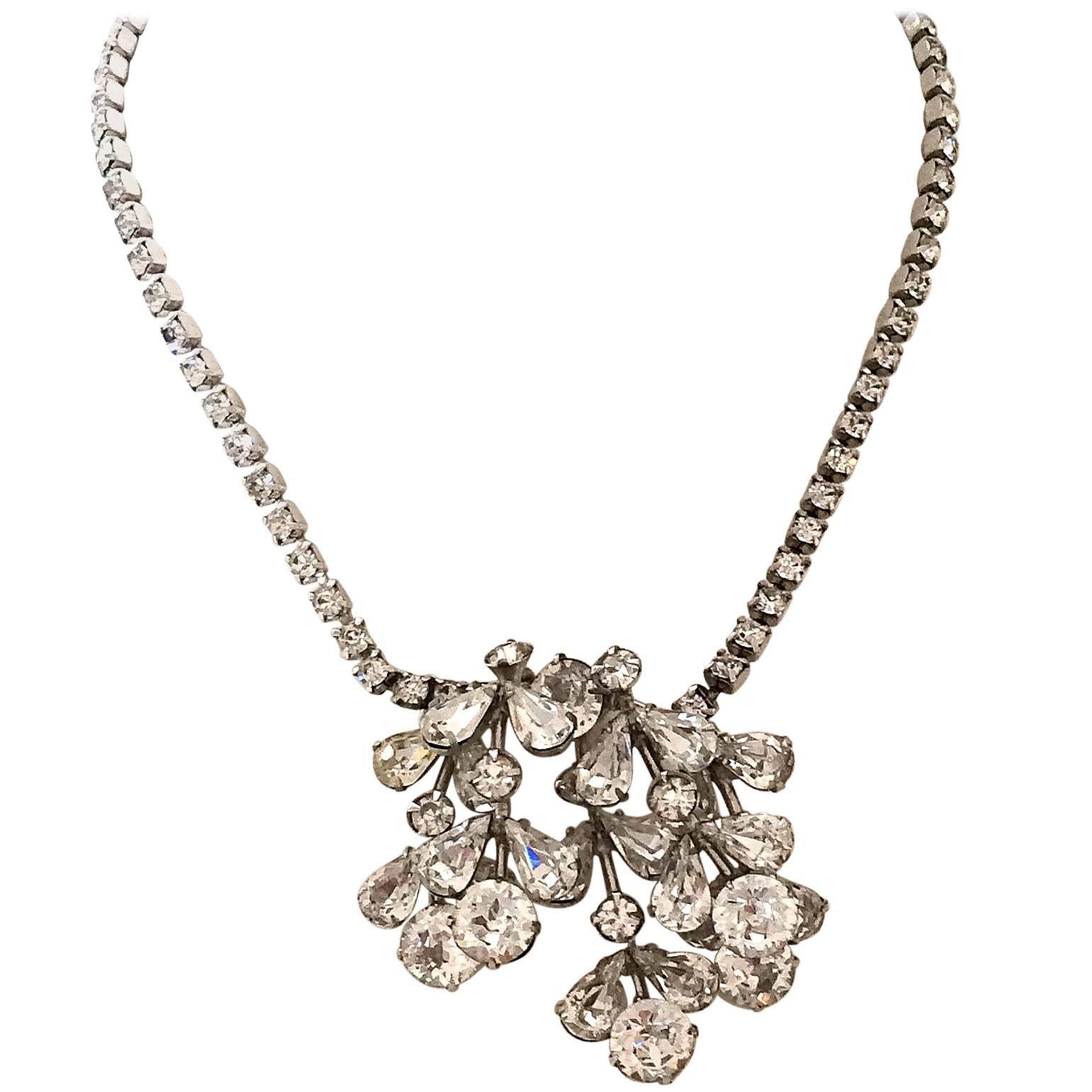 1950's Weiss Clear Rhinestone Necklace  For Sale