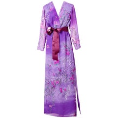 Vintage Hanae Mori Floral Pattern V Neck Gown