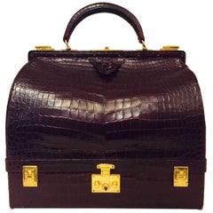 Rare Vintage Hermes 1950s Burgundy Matte Crocodile Sac Mallette -Excellent! 11