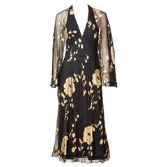 Christian Dior Chiffon and Gold Lame 70's Dress at 1stDibs