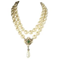 Vintage Chanel 1985 Multi-Strand Pearl & Gripoix Drop Necklace 6