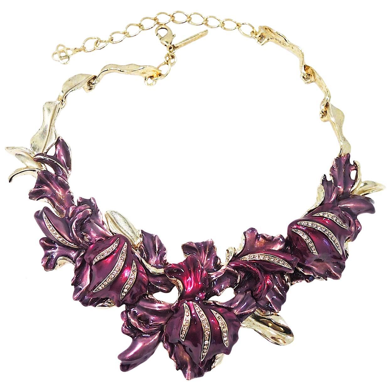 Oscar De La Renta Lavender & Purple Floral Necklace For Sale