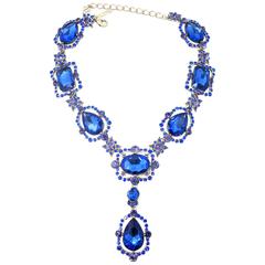 Vintage Huge Oscar De La Renta Sapphire Blue Elongated Drop Necklace