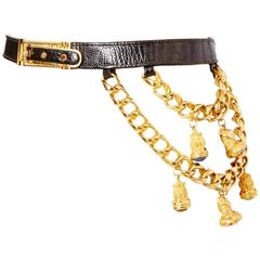 Judith Leiber  Adjustable Croc Belt With Charms