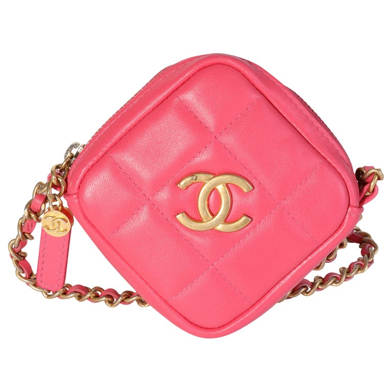 CHANEL Lambskin Quilted Round Mini Vanity Case With Chain Black