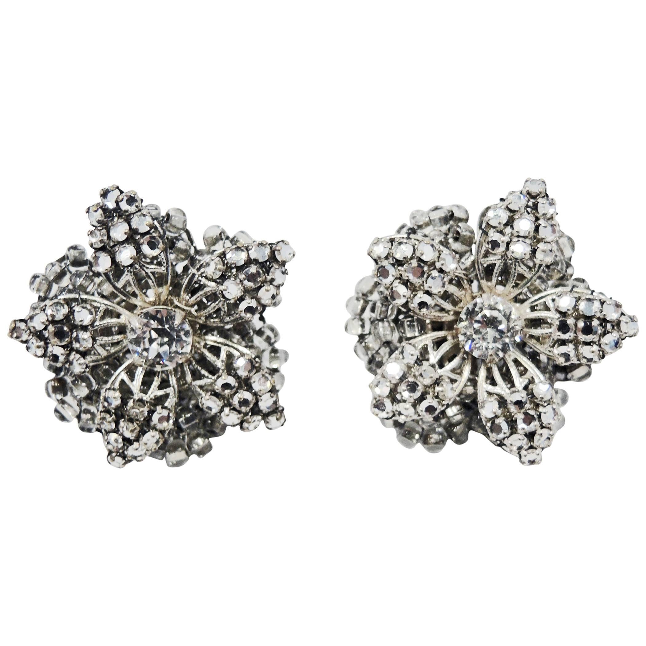 Vintage Miriam Haskell Floral Crystal Earrings