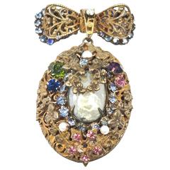 Vintage Rare 1950s Miriam Haskell Locket Brooch Pin 5