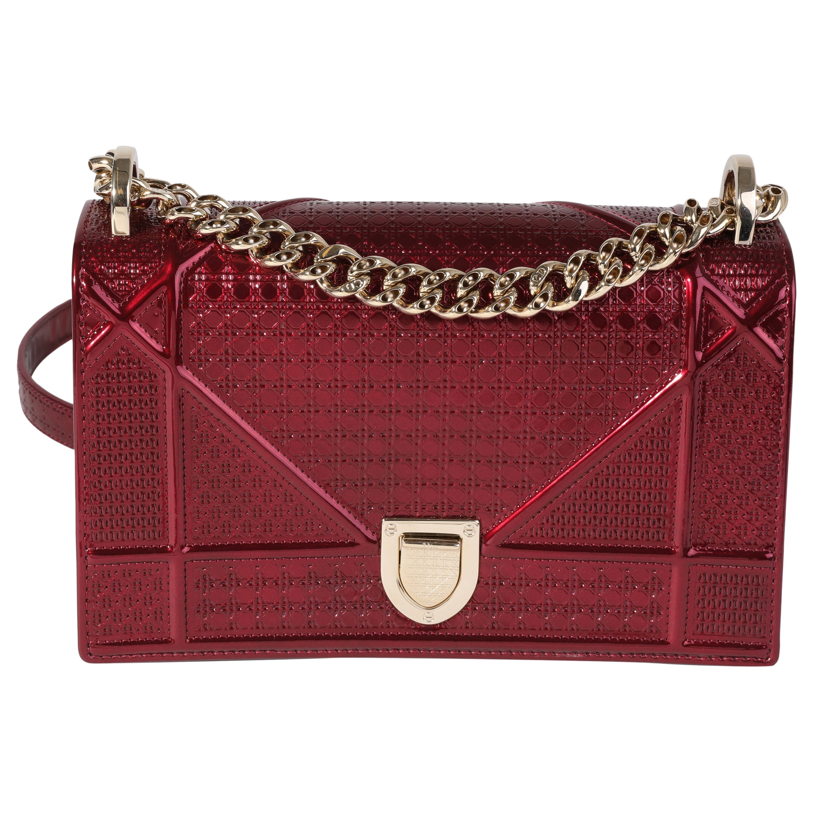 Dior Red Metallic Patent Micro Cannage Small Diorama Bag For Sale at 1stDibs
