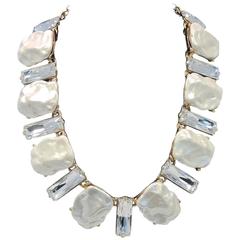 Signed Kenneth Jay Lane KJL Faux Pearl Nugget Necklace