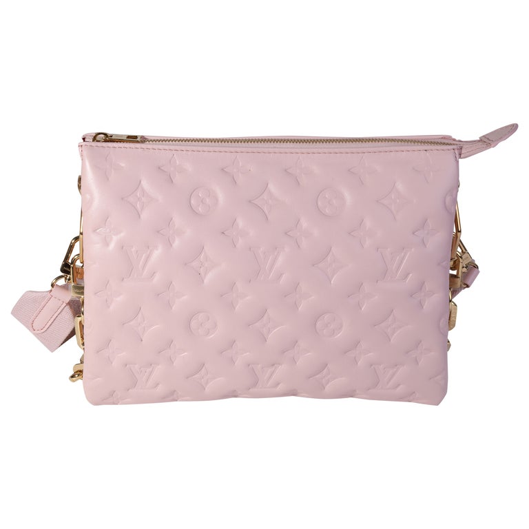 Louis Vuitton Rose Pink Monogram Embossed Lambskin Coussin PM For Sale