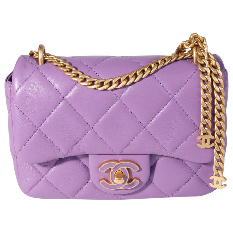 Chanel Purple Quilted Lambskin Mini Square Chain Flap Bag For Sale