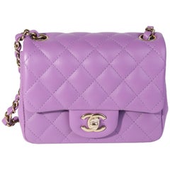 Used Chanel Purple Quilted Lambskin Classic Square Mini Flap Bag