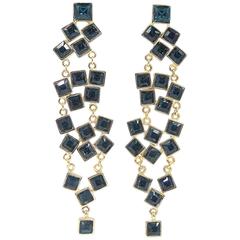 Signed Kenneth Jay Lane Shoulder Duster Green Rhinestone Earrings