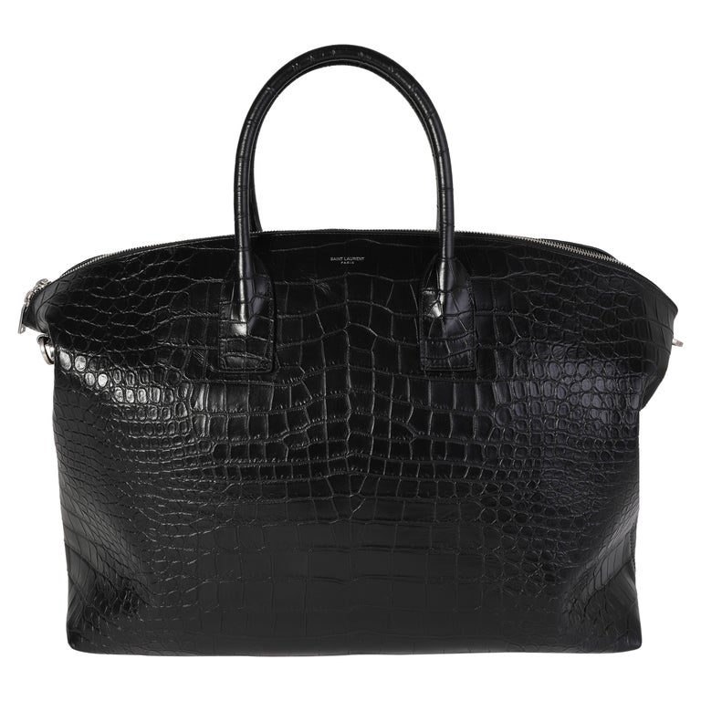 Saint Laurent Black CrocodileEmbossed Giant Bowling Bag For Sale at