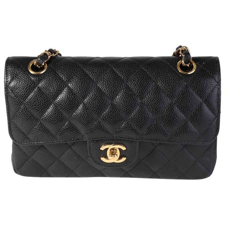 Chanel Black Quilted Caviar Small Classic Double Flap Bag For Sale
