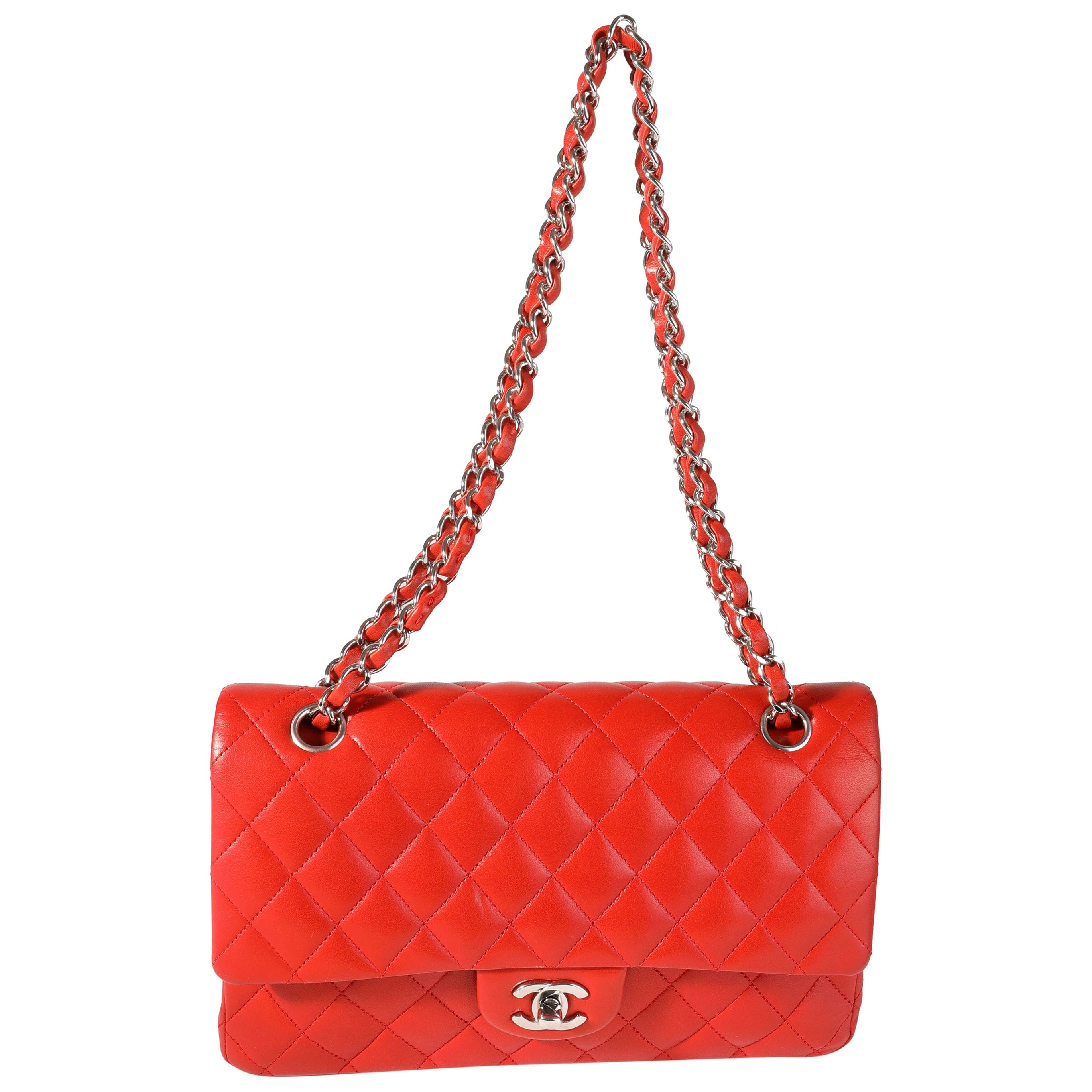 Buy Chanel 21S Neon Orange Lambskin Quilted Classic Flap SWH | Luxury Pre-owned Handbags Sale | REDELUXE