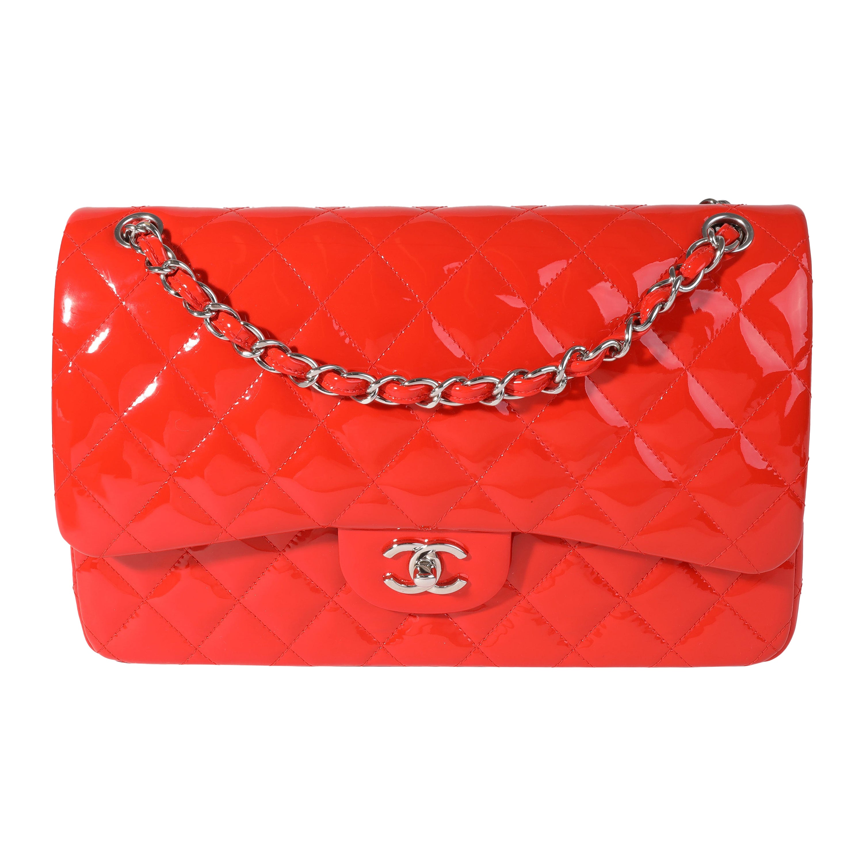 Chanel Red Patent Classic Jumbo Double Flap Bag