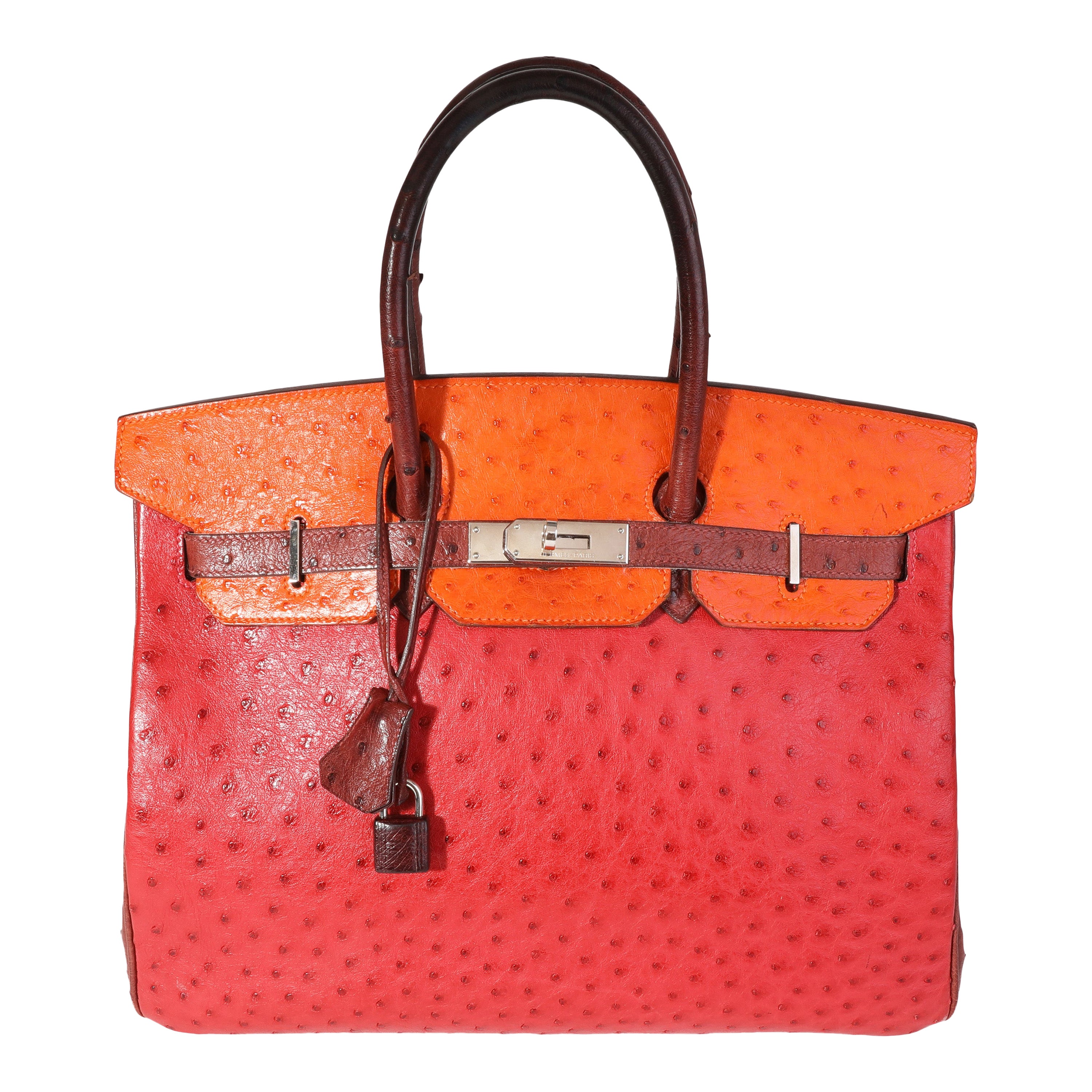 Hermès Rouge Vif, Tangerine, & Rouge H Ostrich Birkin 35 PHW