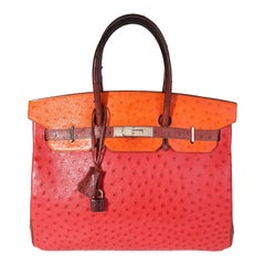 Hermès Rouge Vif, Tangerine, & Rouge H Ostrich Birkin 35 PHW