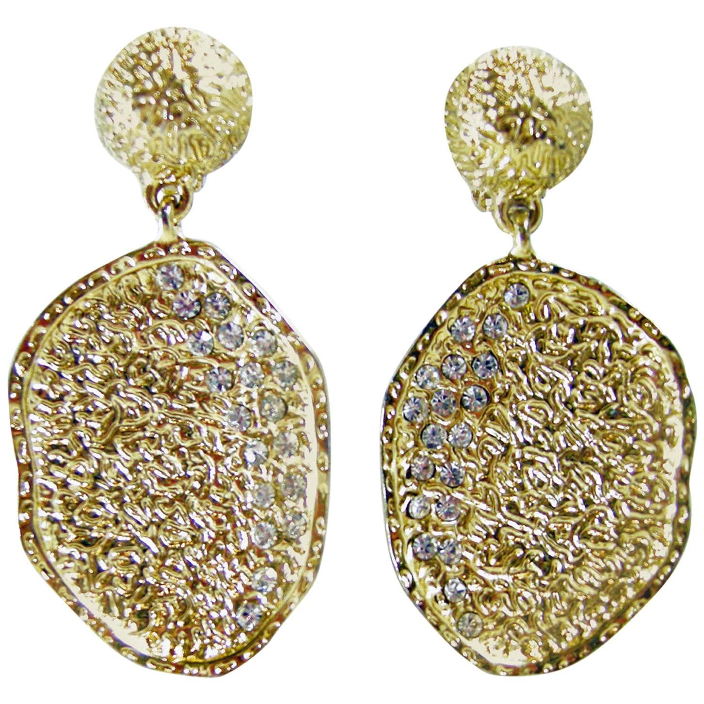 Vintage 1980s Scaasi Gold Drop Crystal Earrings